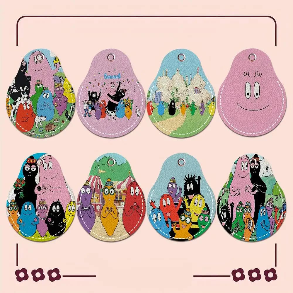 Portachiavi rotondi Les Barbapapa simpatico cartone animato per donna Portachiavi grezzi in pelle PU ideali per regali di festa e bomboniere