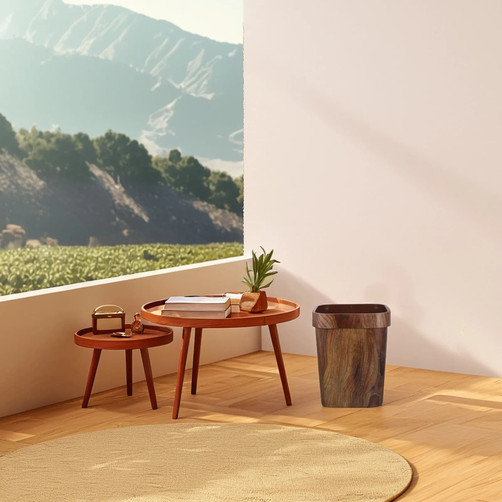 Wood Grain Trash Can Open Top Design with Removable Ring for Bathroom Bedroom Kitchen Decorative Wastebasket Modern Trash Can