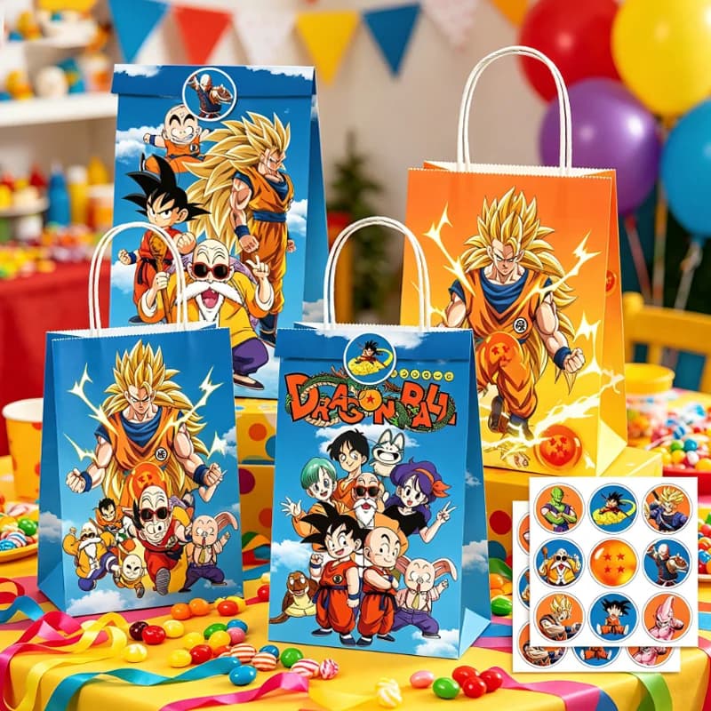 Dragon Ball Gift Bag Party Companion Gift Kraft Paper Handheld Paper Bag Gift Candy Paper Box Sticker Set