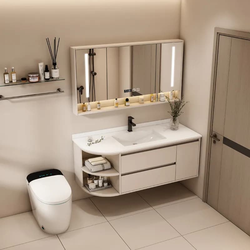 Mobile Bagno Moderno di Lusso con Specchio, Organizer, Cassetti, Armadietto e Divisori - Arredamento di Tendenza