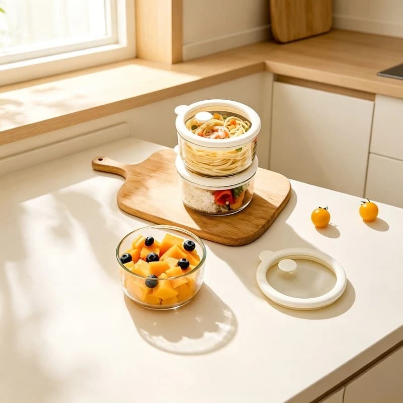 JUSTINLAU White Visible High Borosilicate Glass Bento Box for Office Workers Students with Food Sealed Compartment Box Container