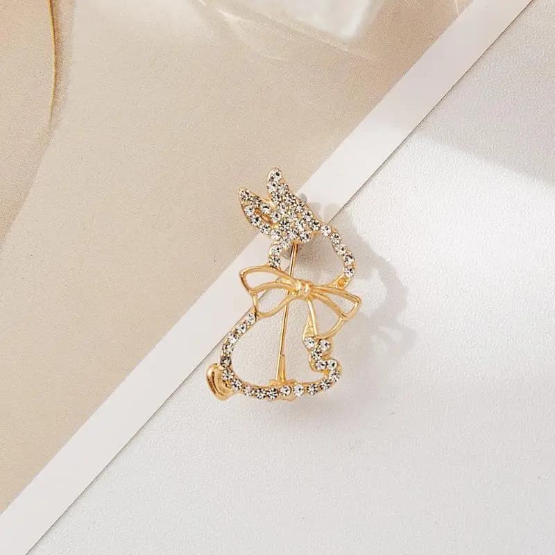 Creative Cute Rhinestone Rabbit Brooch with Bow 1Pc Hollow Animal Pin Lovely Accessory for Girls Scarf Coat Backpack Decor