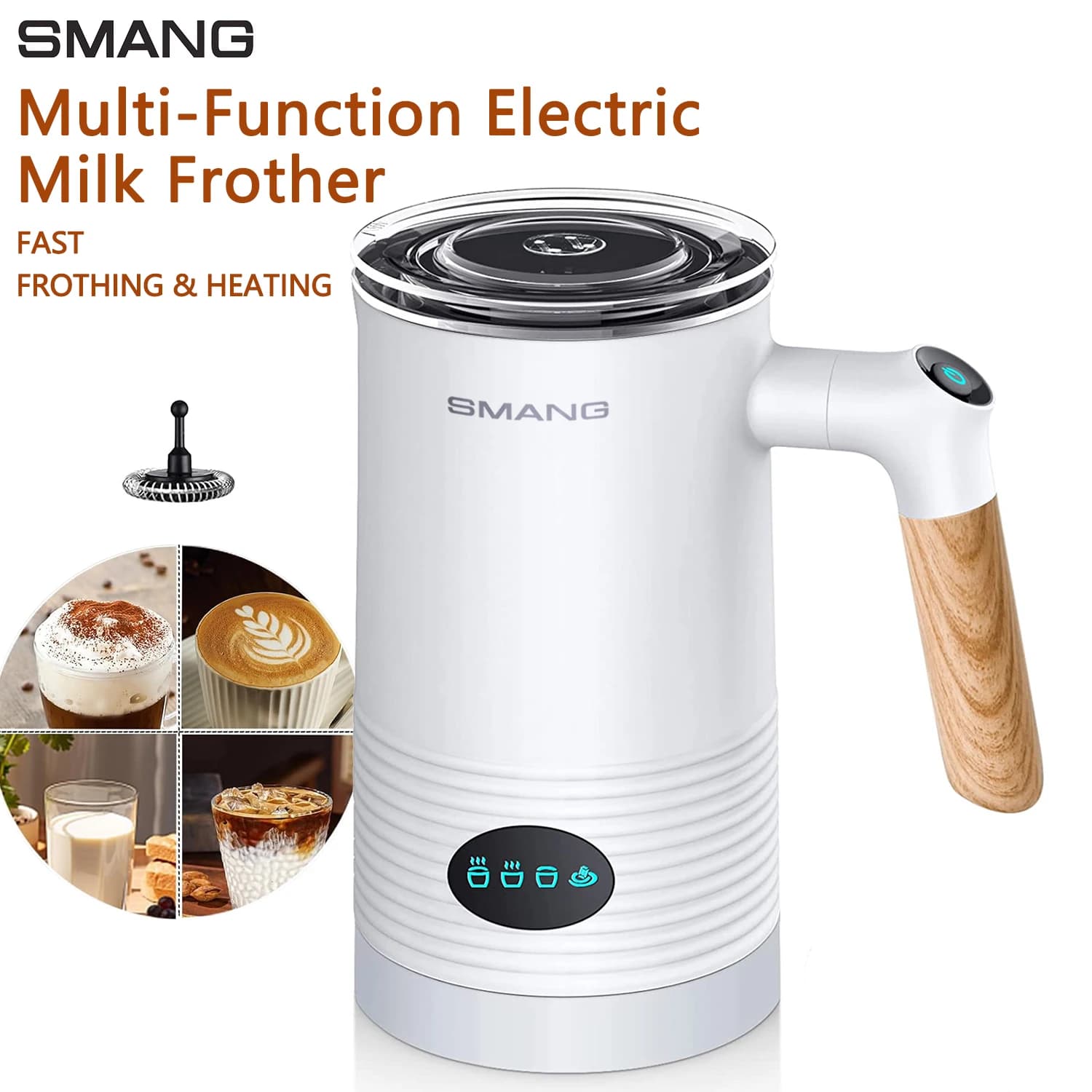 SMANG 400W Electric Mlik Forther 4 -in- 1 For Lattes & Coffee Hot And Cold Foam Maker Quiet One-Touch Operation Easy to Clean