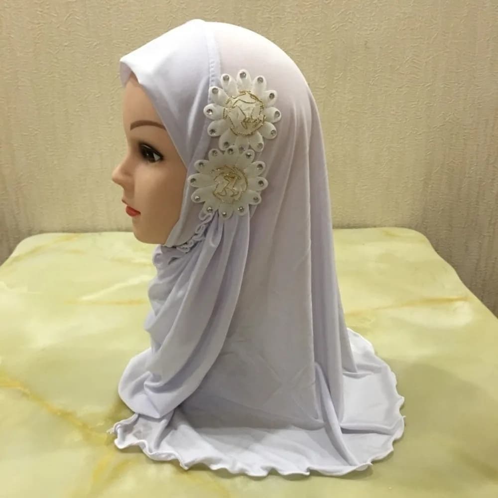 Fashion Solid Flowers Children Hijab Ethnic-Style Patterns Soft Girls Prayer Hat Turban Ice Silk Cute Head Wrap School