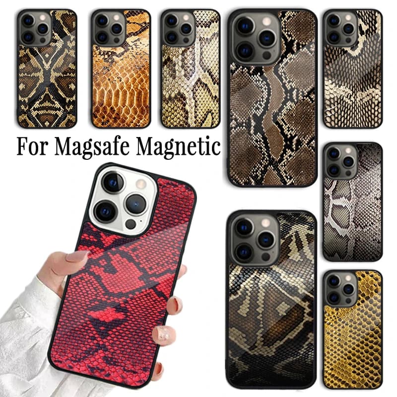 Cobra Python Snake Skin Phone Case Cover For iPhone 17 AIR 16 15 14 13 12 11 Pro Max Plus Wireless Magnetic Magsafe Shell