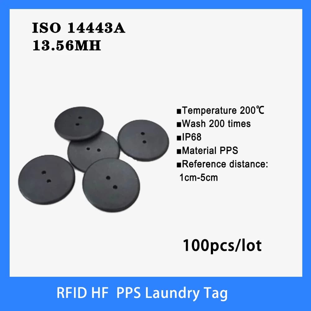 RFID HF NFC lavanderia Tag 13.56MHz resistente alle alte Temperature PPS-button RFID Tag Smart Card ISO14443A 100 pz
