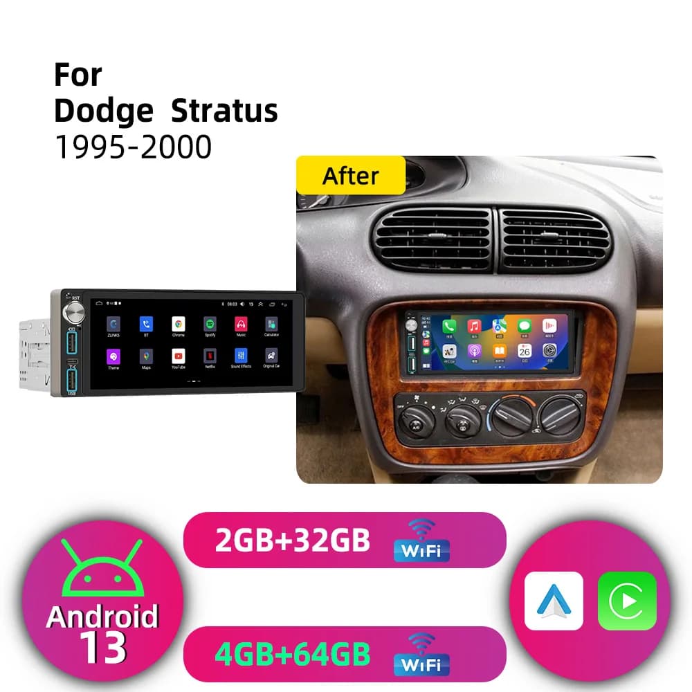 1din Android Car Radio Head Unit for Dodge Stratus 1995-2000 6.86" Carplay Android Auto Autoradio Car Multimedia Screen Stereo