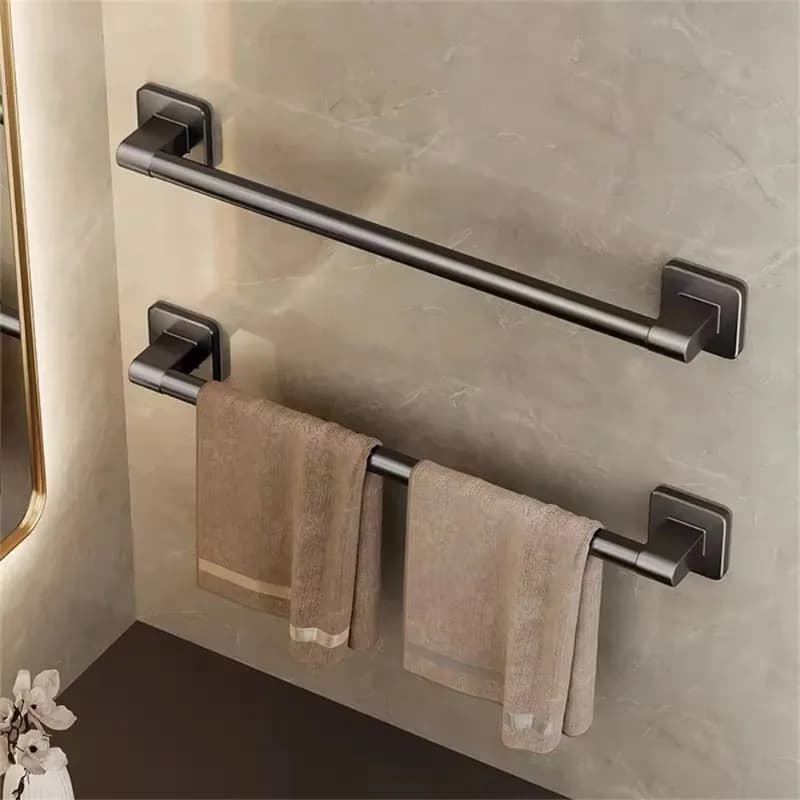 Portasciugamani da Parete, Mensola Portaoggetti per Bagno Senza Foratura, Barra Orizzontale per Asciugamani, Accessori per Cucina e Bagno