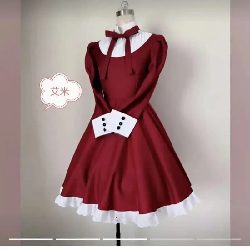 A;3\v,7'd/ Liechtenstein Nora Zwingli Cosplay Costume Wig APH Axis Powers Hetalia Red Maid Dress Halloween Partw;4'v,6\h/