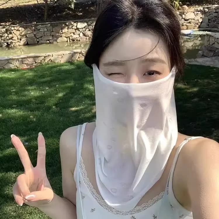 Korean-style Sweet Floral Sun-protection Face Mask for Women – Spring/summer Cycling UV-blocking Sun-shading Veil with Neck