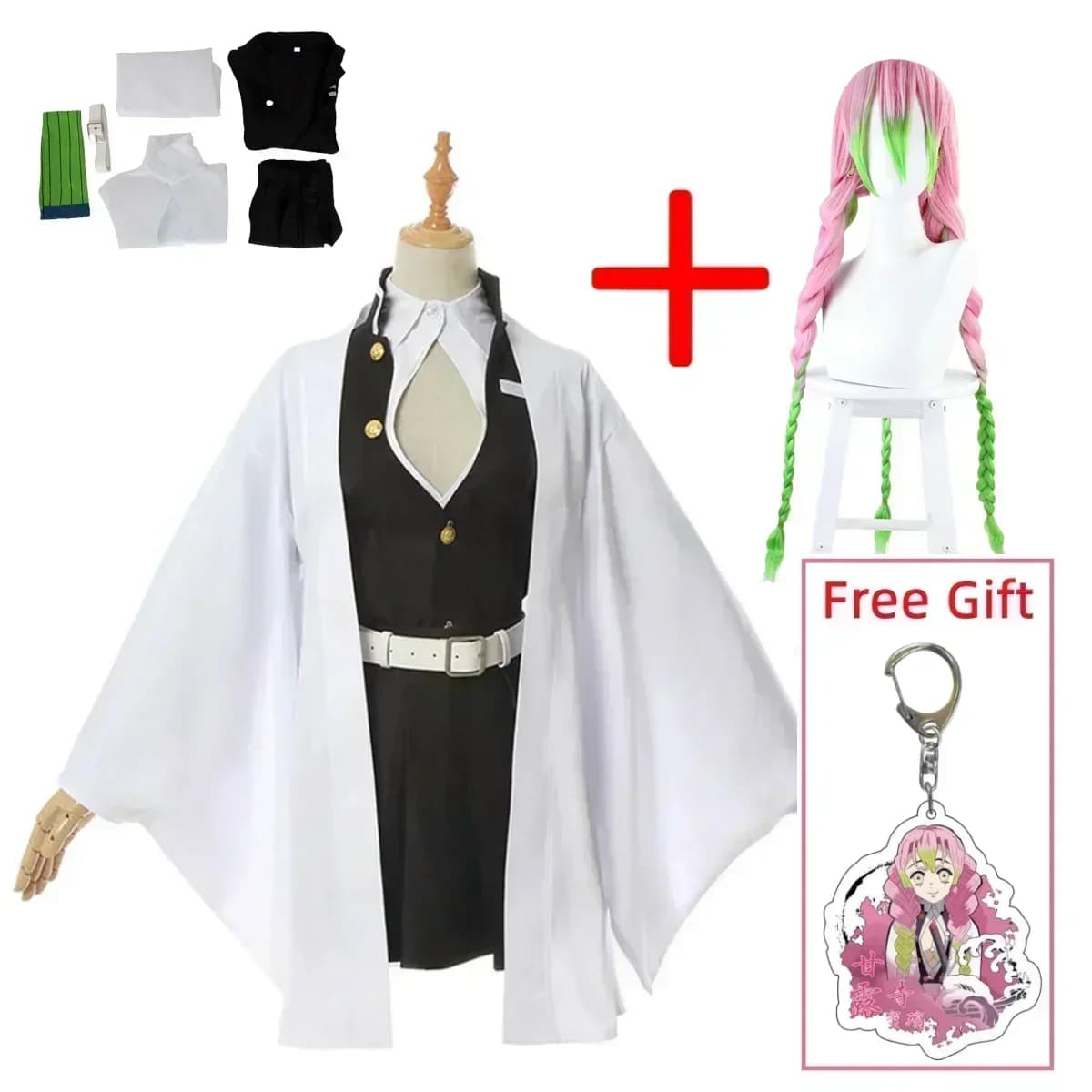 Anime Kanroji Mitsuri Cosplay Kostuum Kimetsu No Yaiba Kostuum Kimono uniforme Kanroji Mitsuri Pruik Halloween Kleding
