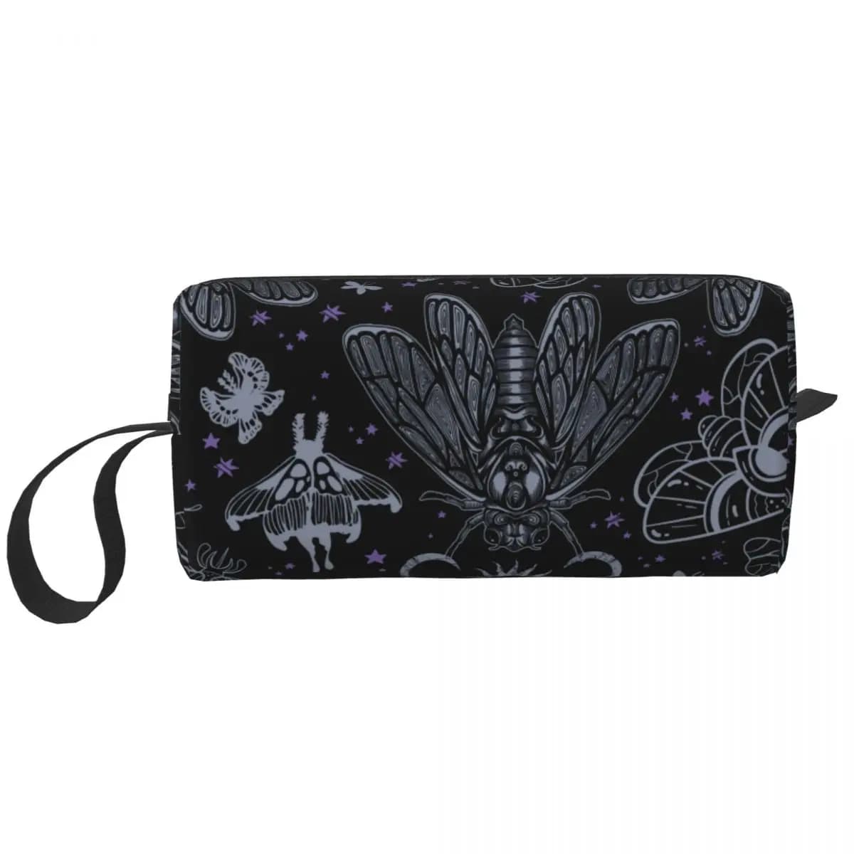 Borsa da toilette da viaggio personalizzata con cicala esoterica e falena, strega celeste, da donna, modello gotico, sole, luna, trucco cosmetico