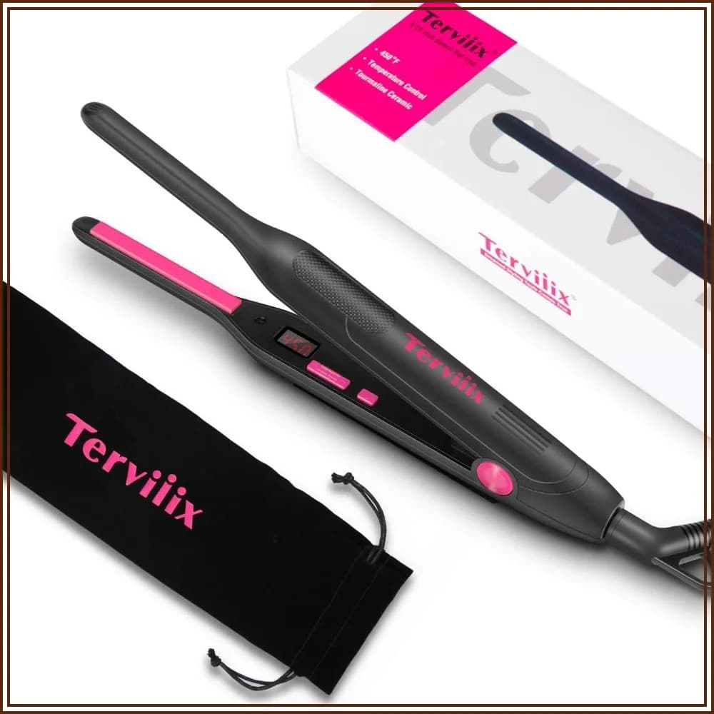 Mini Flat Iron for Short Hair, 3/10 Inch Ceramic Tourmaline Straightener, Dual Voltage with Adjustable Temp & Auto Shut Off