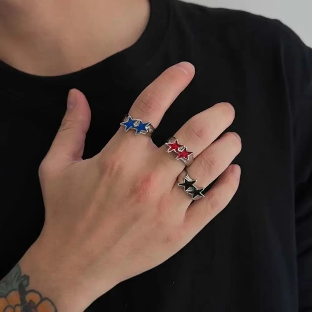 Fashion Hip Hop Rock Pentagram Star Open Rings Metal Punk Five-pointed Star Ring Adjustable Vintage Couple Rings Jewelry Gifts
