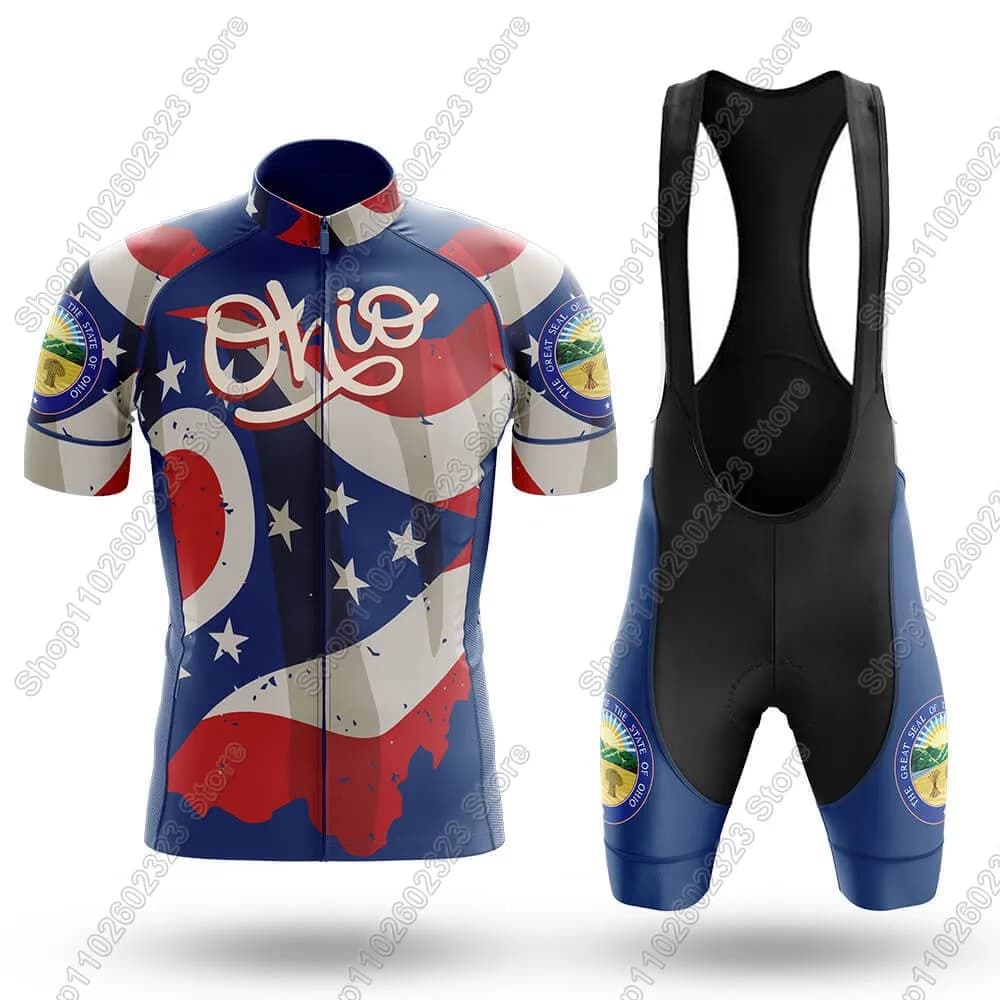 Cycling jersey with flag Ohioful 2025 men's set Summer bicycle clothing Road bike shirts Cycling pants MTB Ropa Maillot