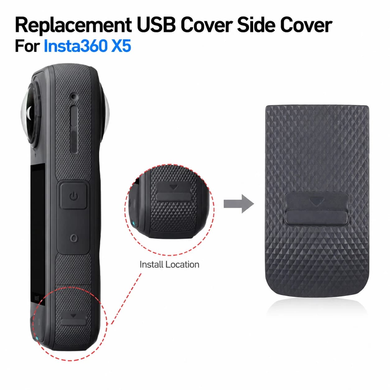 Repair Parts Side Cover For Insta360 X5 USB Cover Charging Port Protector Replacement Side Door