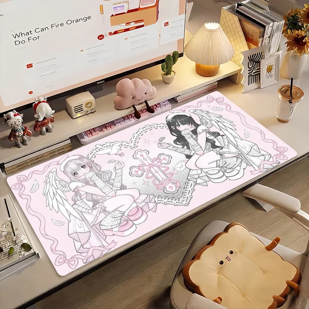 Tappetino per mouse con simpatiche ragazze anime angelo, in gomma antiscivolo, per gamer, tappetino per computer, decorazione, tappetino da scrivania, per laptop, ufficio, grande