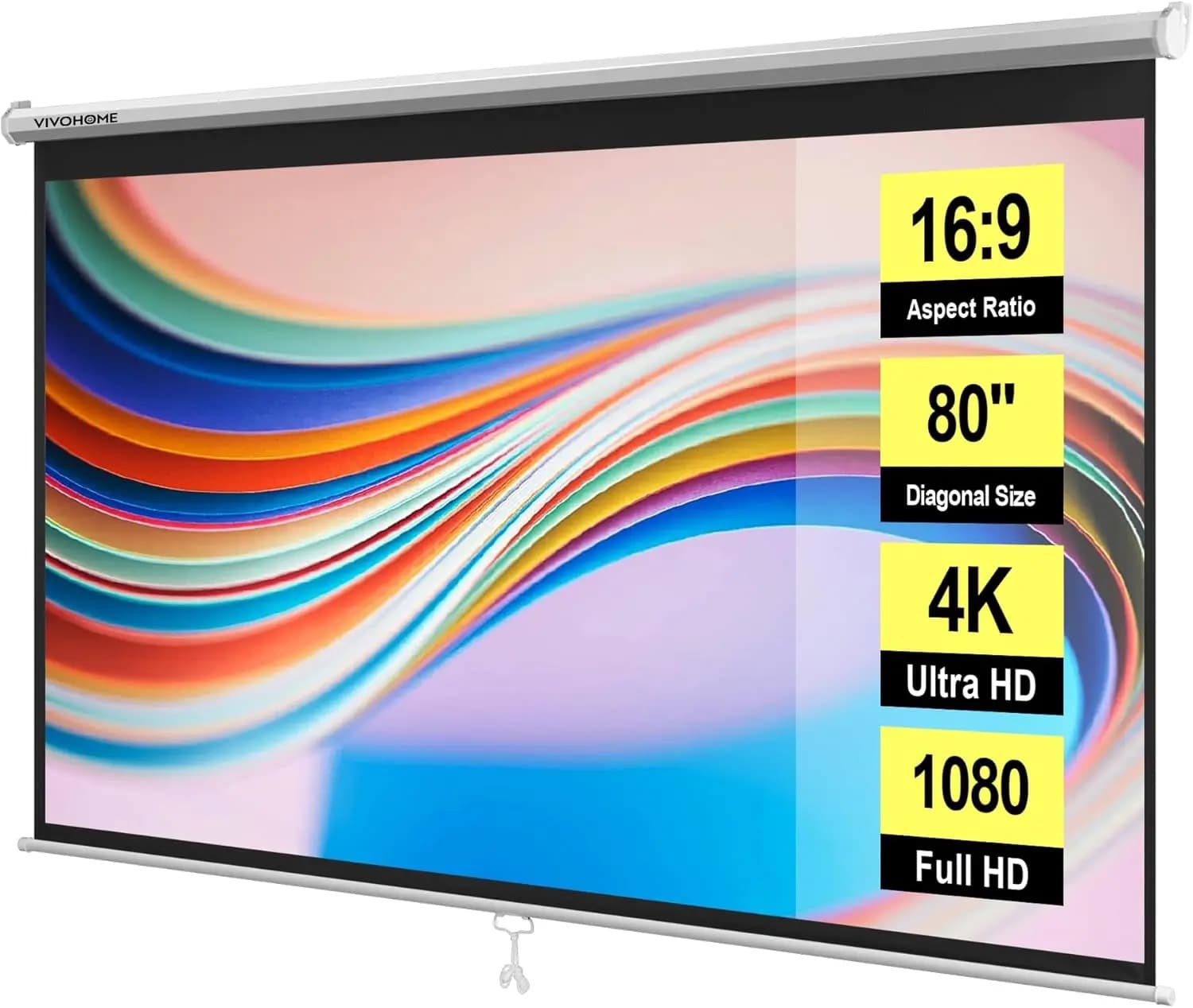 Schermo per Proiettore a Scomparsa da 80 Pollici 16:9, Schermo Retrattile 4K per Home Theater Interno e