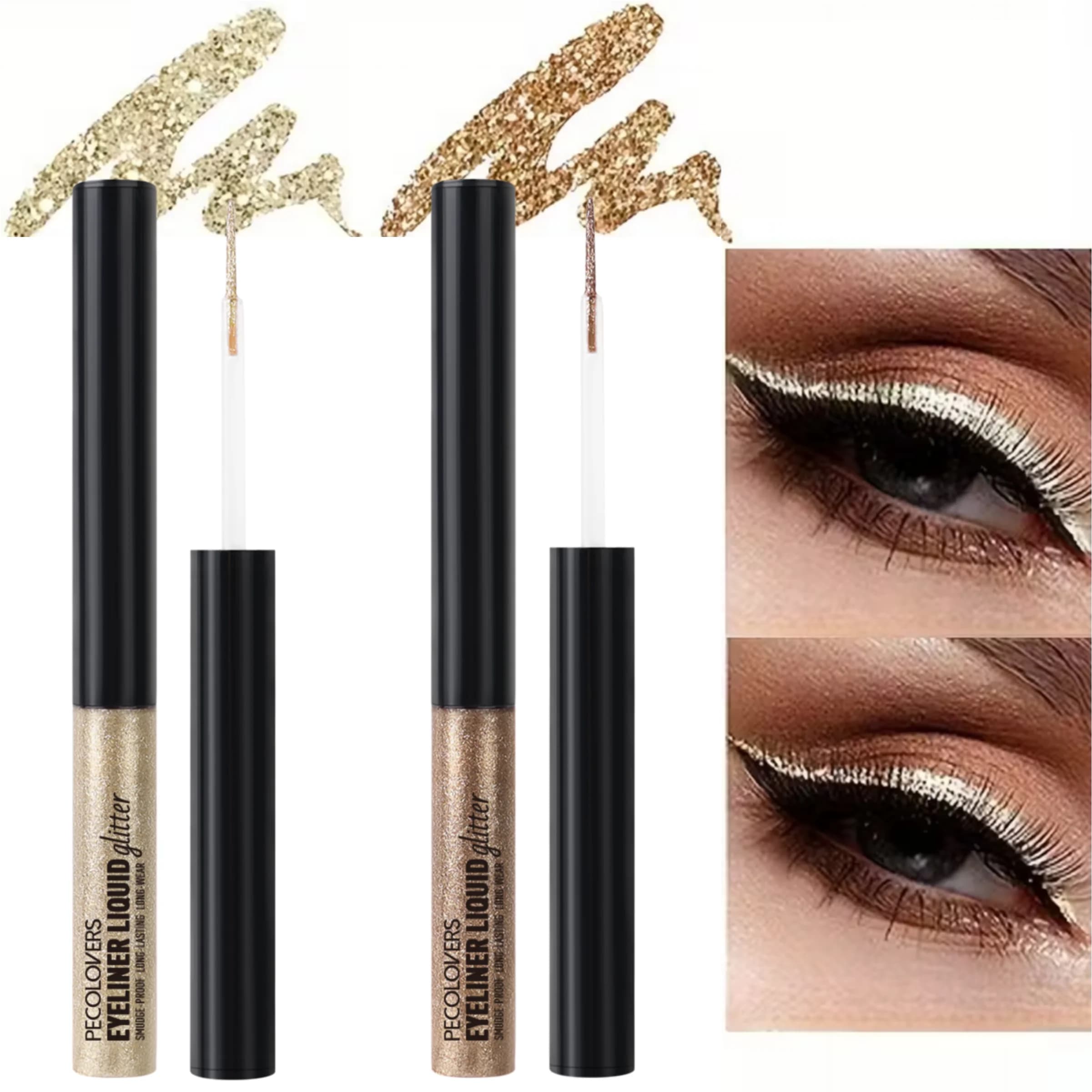 2 pezzi Golden Sparkle Two Shimmering Eyeliner e ombretto - Impermeabile, resistente alle sbavature, a lunga durata, facile da applicare