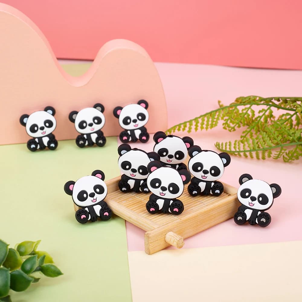 5 pezzi di perline di messa a fuoco in silicone con panda dei cartoni animati per realizzare gioielli, braccialetti fai da te, collane, orecchini, accessori per penne