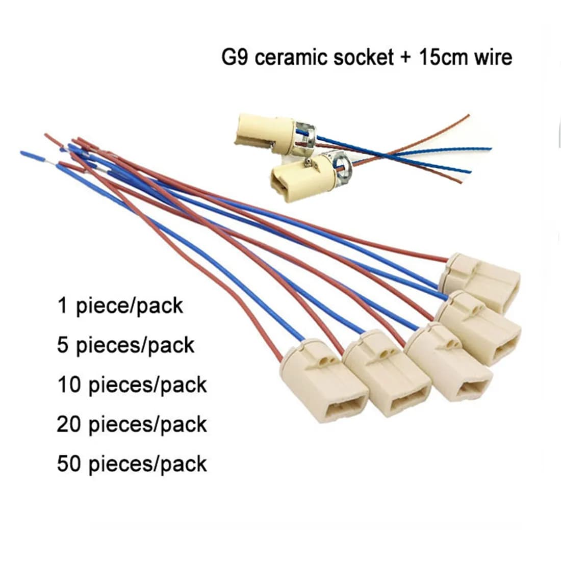 1/5/10/20/50 pz confezione G9 Base lampadina presa portalampada in ceramica perline alogene con filo per G9 Bi-Pin lampadina a incandescenza alogena