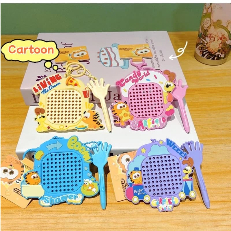 Genuine Garfield Family Cartoon Magnetic Steel Ball Drawing Board Keychain Cute Student Backpack Doll Accessories Toy Creative
