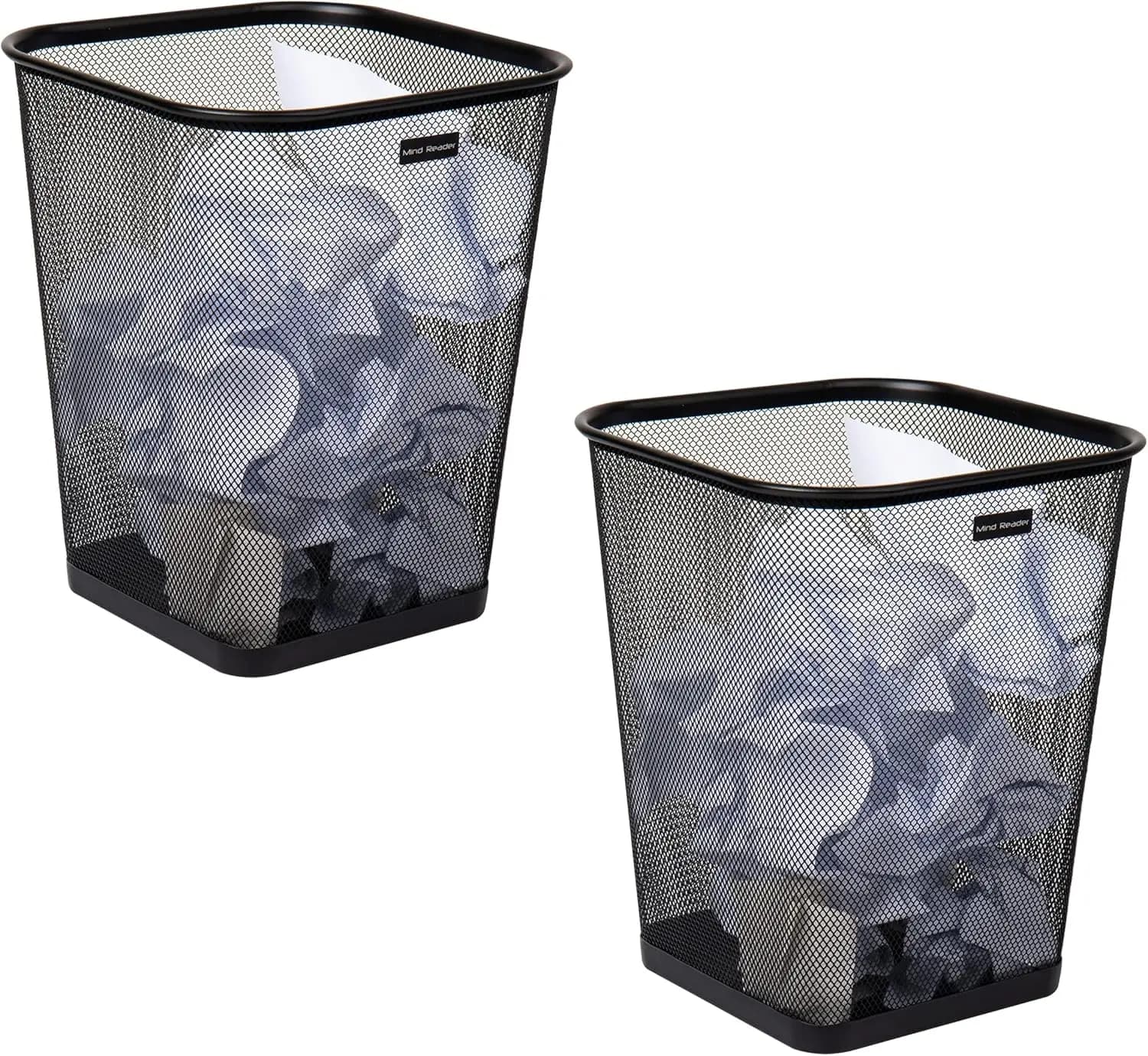 Cestino per Carta Straccia Mind Reader, Cestino per Rifiuti, Quadrato, per Ufficio, in Rete Metallica, 9,75"L x 9,75"W x 12,25"H, Set di 2, Nero