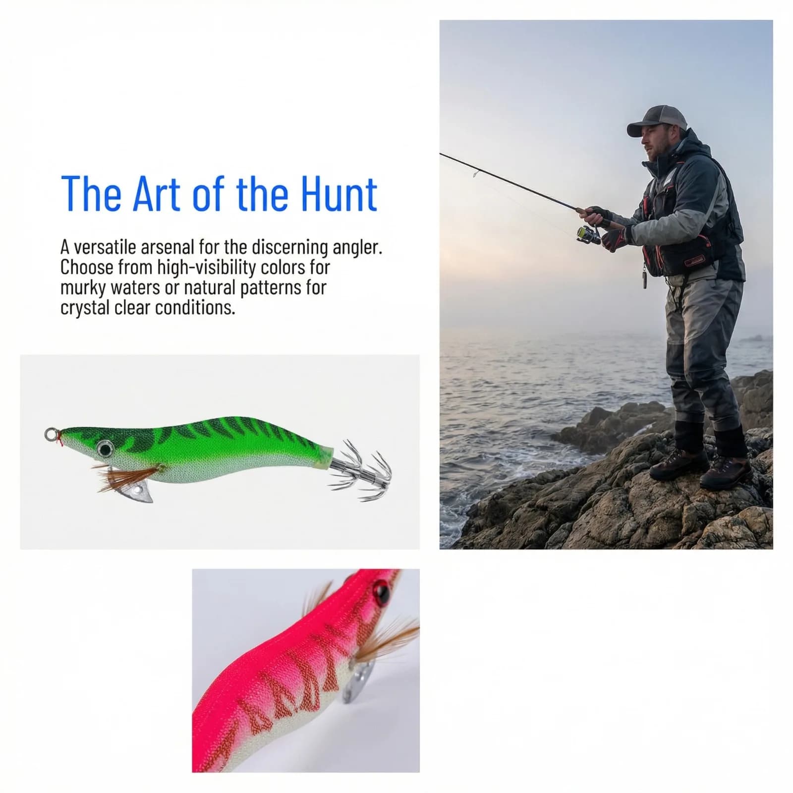 Goture Set di 10 Esche Luminose a Forma di Gamberetto in Legno con Ganci in Acciaio Inox, Occhi 3D e Suono Attraente per la Pesca Notturna in Acqua Salata