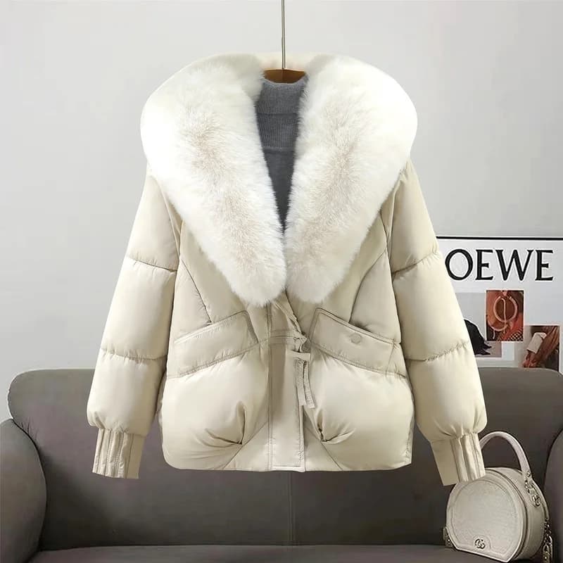 Giacca Invernale Imbottita in Cotone per Donna, Stile Casual alla Moda con Grande Collo in Pelliccia, Design Caldo Versione Coreana Slim Fit