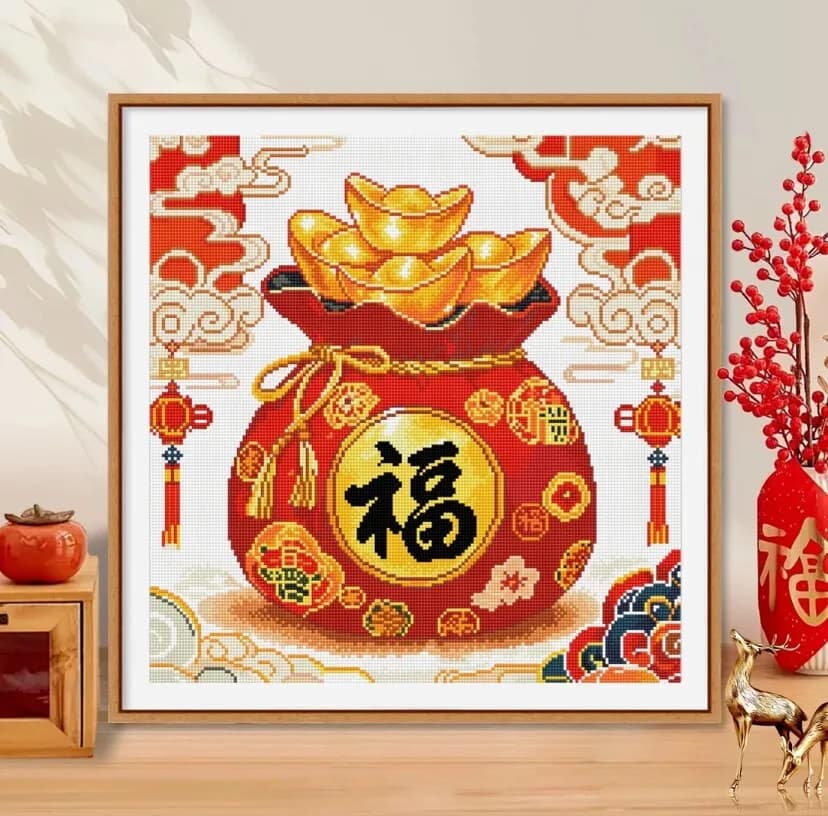 9ct 60x60cm Borsa di benedizione Ricamo Kit stampati in stile cinese fai da te Punto croce Set di cucito Decorazioni per la casa Artigianato Nuovo