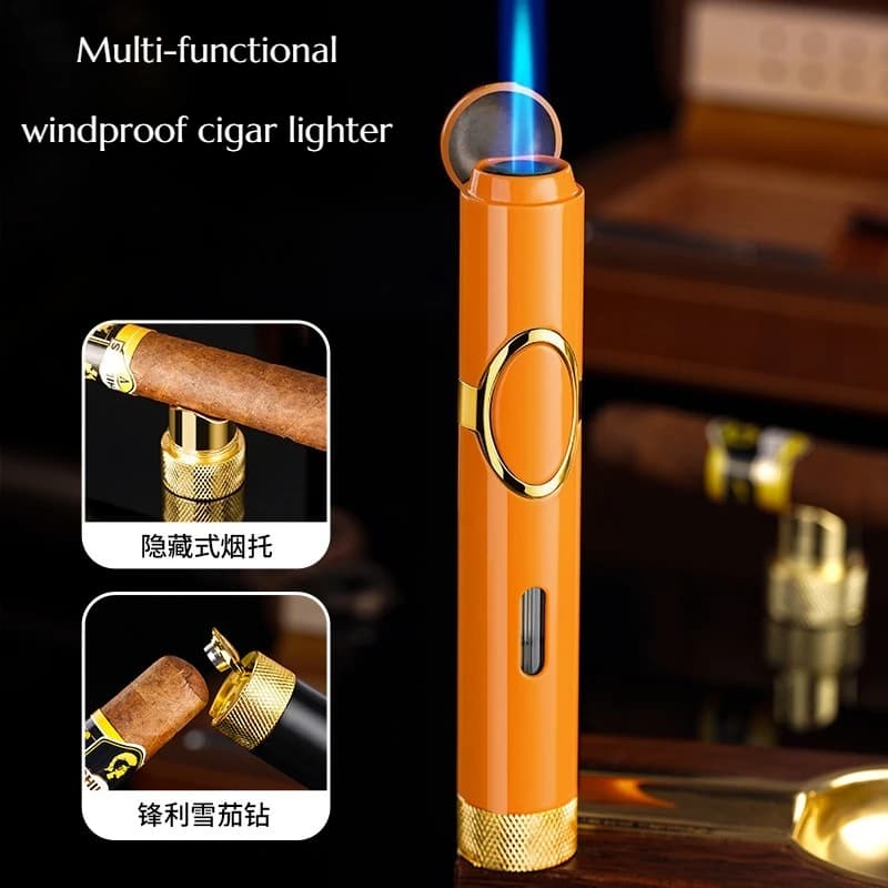 Nuovo Modello Accendino per Sigari a Flusso Diretto Resistente alle Intemperie, Porta Sigari Multifunzione, Perforatore, Dispositivo di Accensione, Regalo di Alta Gamma