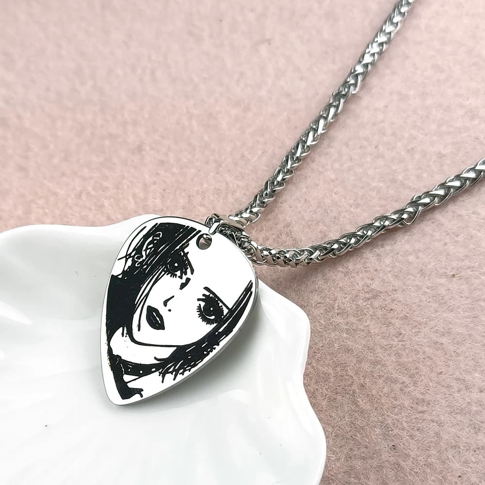 Anime NANA Oosaki Nana Cosplay Necklace Stainless Steel Laser Custom Choker Guitar Pick Pendant Jewelry Accessories Props