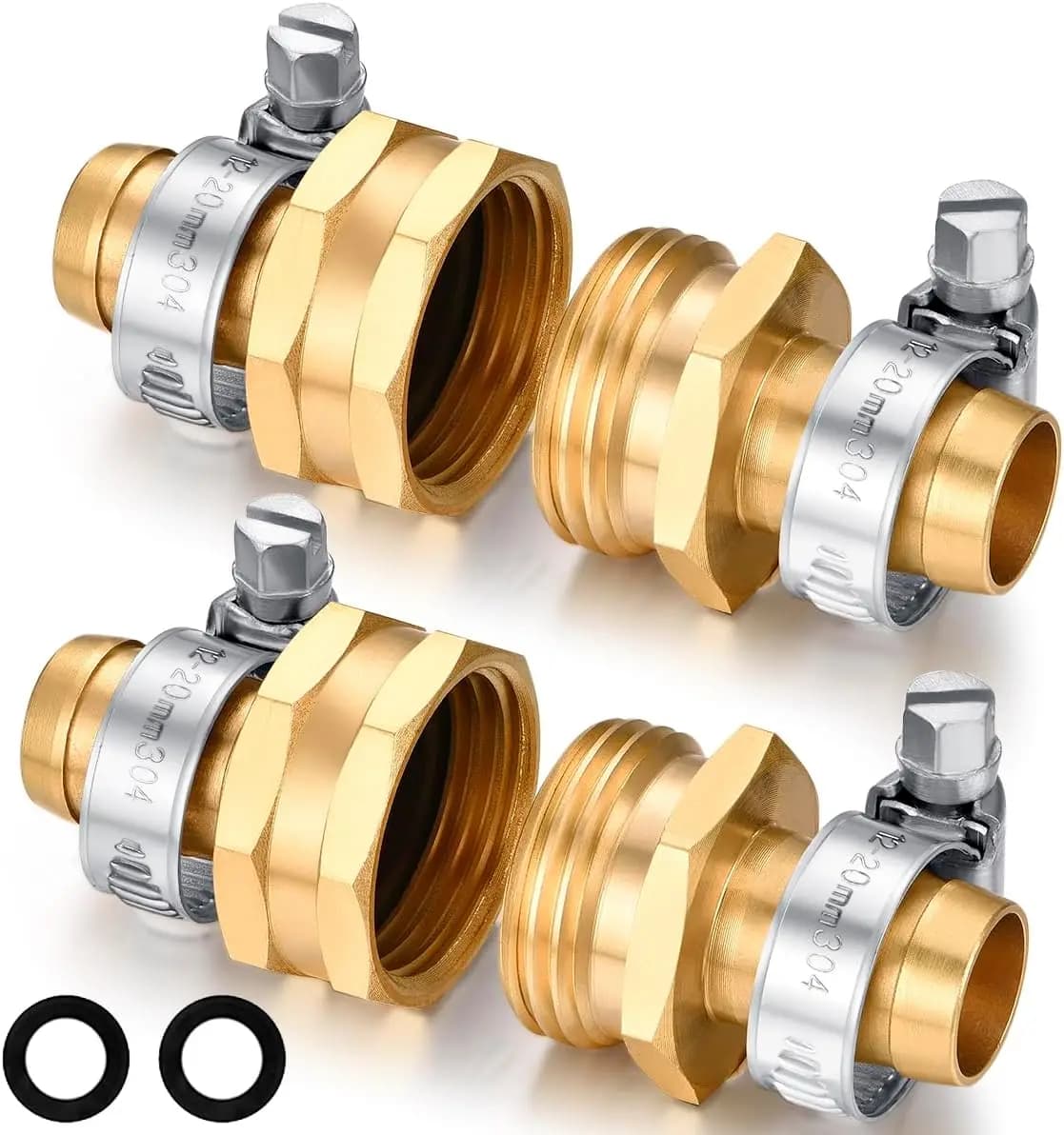 Garden Hose Repair Connector with Clamps Hose End Repair Kit,5/8' Barb Garden Hose Fittings Male and Female brass garden hose en
