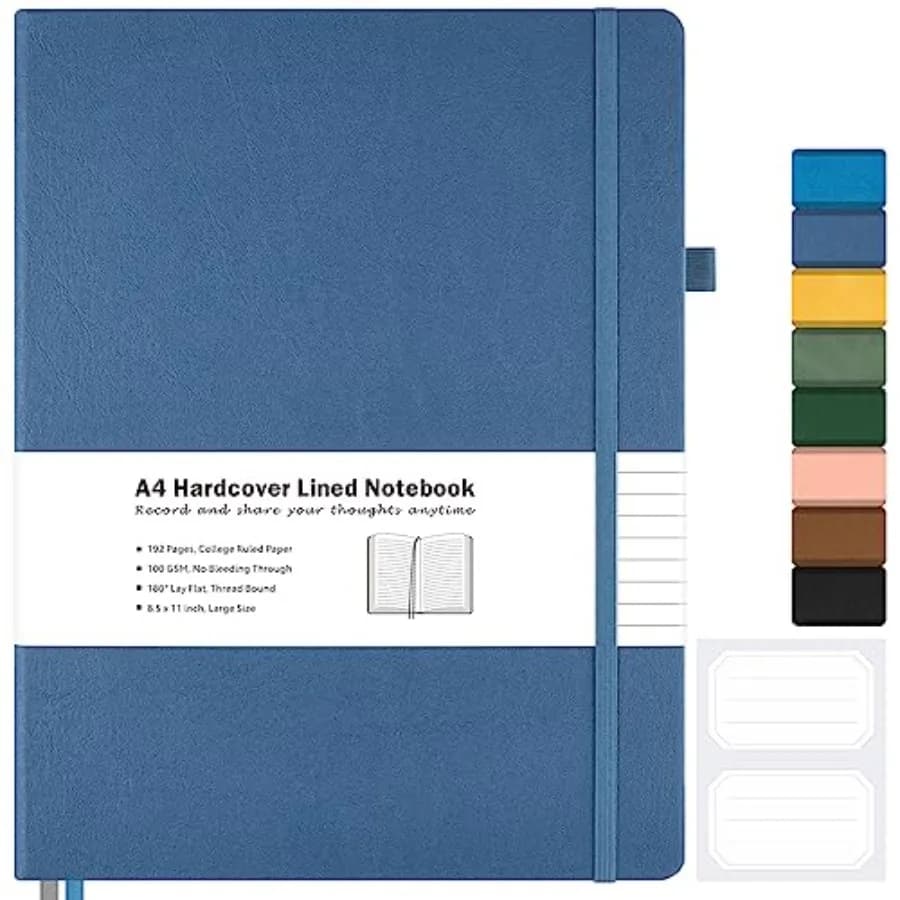 College Ruled Notebook, A4 Hardcover Leather Notebook for Work, Lined Notebook Journal for Women, Men, 192 Thick Paper, 8.5" x