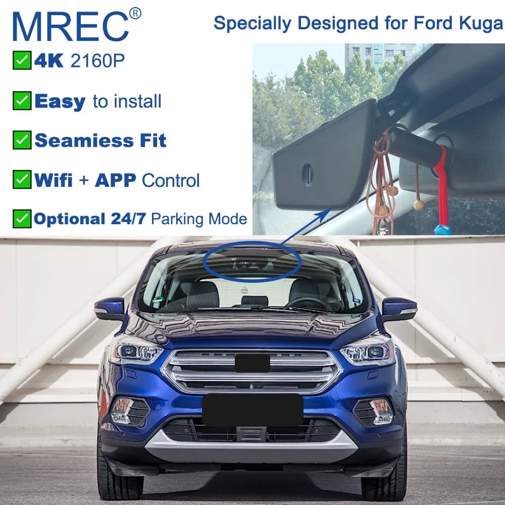 MREC Car Dash Cam Dashcam Loop Recording Parking Monitoring Wifi Front and Rear APP Plug Play OEM 4K Ultra HD for Ford Kuga MK3