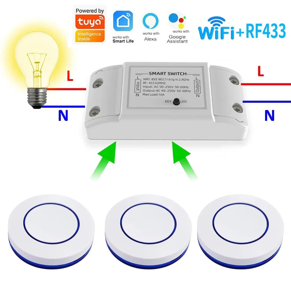 Interruttore Intelligente WiFi Tuya 16A/10A, Controllo Remoto Wireless con Timer, Compatibile con App Smart Life, Alexa e Google Home