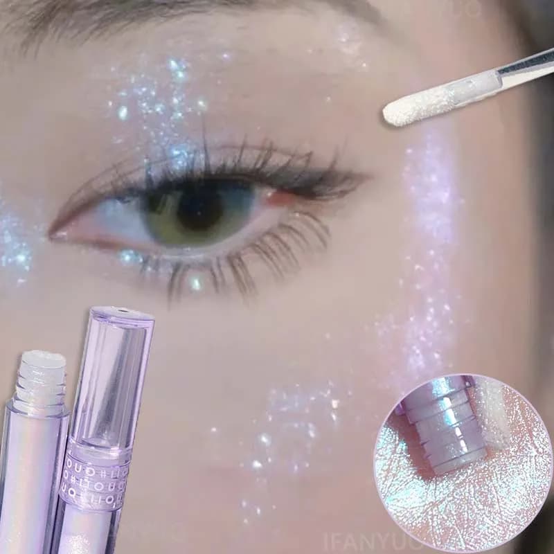 Stick Illuminante Viola Brillante, Ombretto Liquido, Penna Illuminante Viso Effetto Diamante, Trucco Occhi Polarizzato con Perle Scintillanti ad Alta Lucentezza