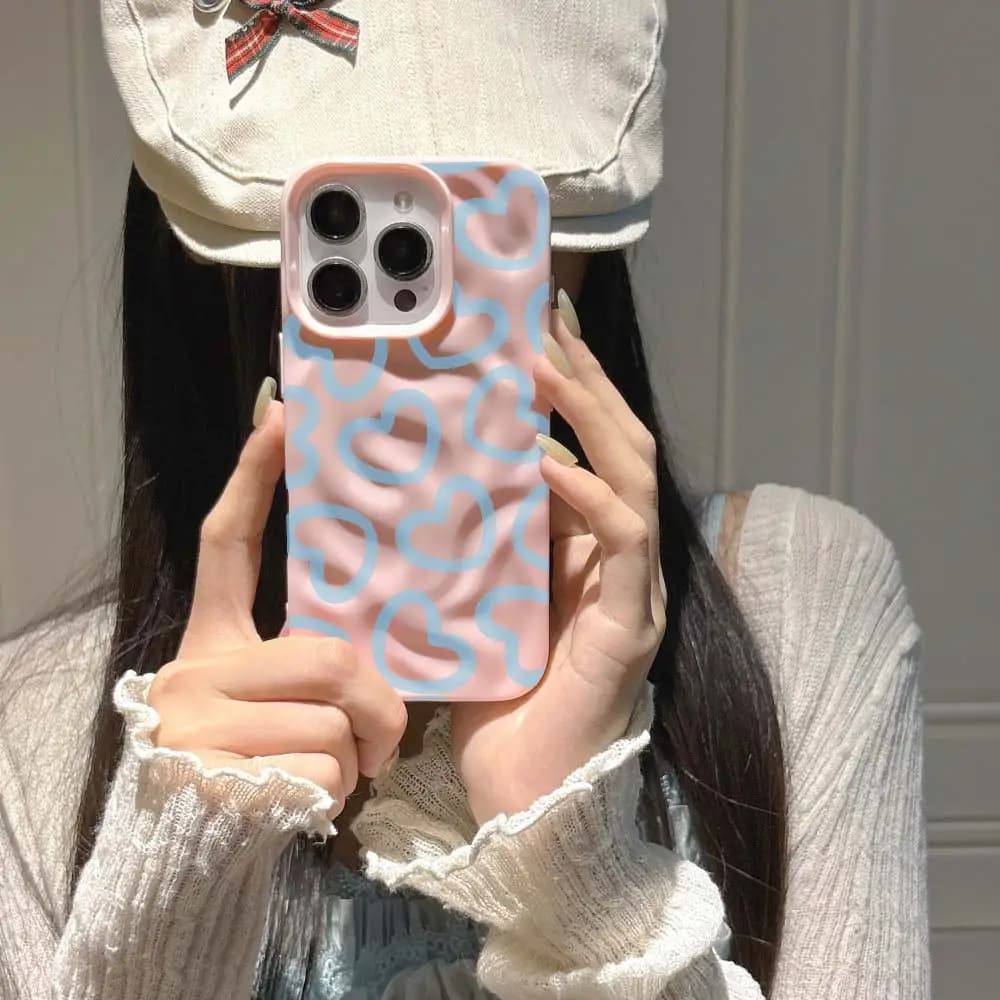 Cute Pink 3D Wavy Texture Phone Case For iphone 17 12 13 14 15 16 11 Pro Max 17Air 14 15 16 Plus 15Pro Shockproof Soft TPU Cover