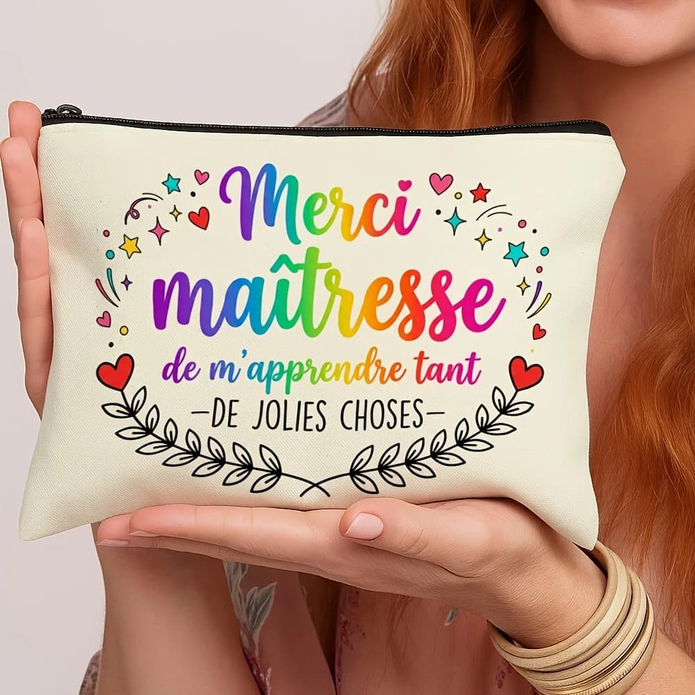 Teacher Floral Typography Makeup Bag Wreath Design Zippered Multifunctional Travel Toiletry Organizer Teacher Gifts for Women