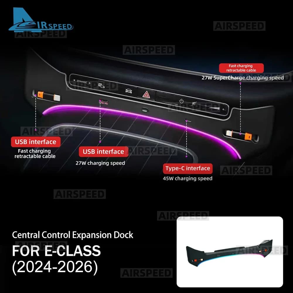 27W Charger Central Control Docking Station With Ambient Light For Mercedes Benz MB W214 E-Class 2024 2025 2026