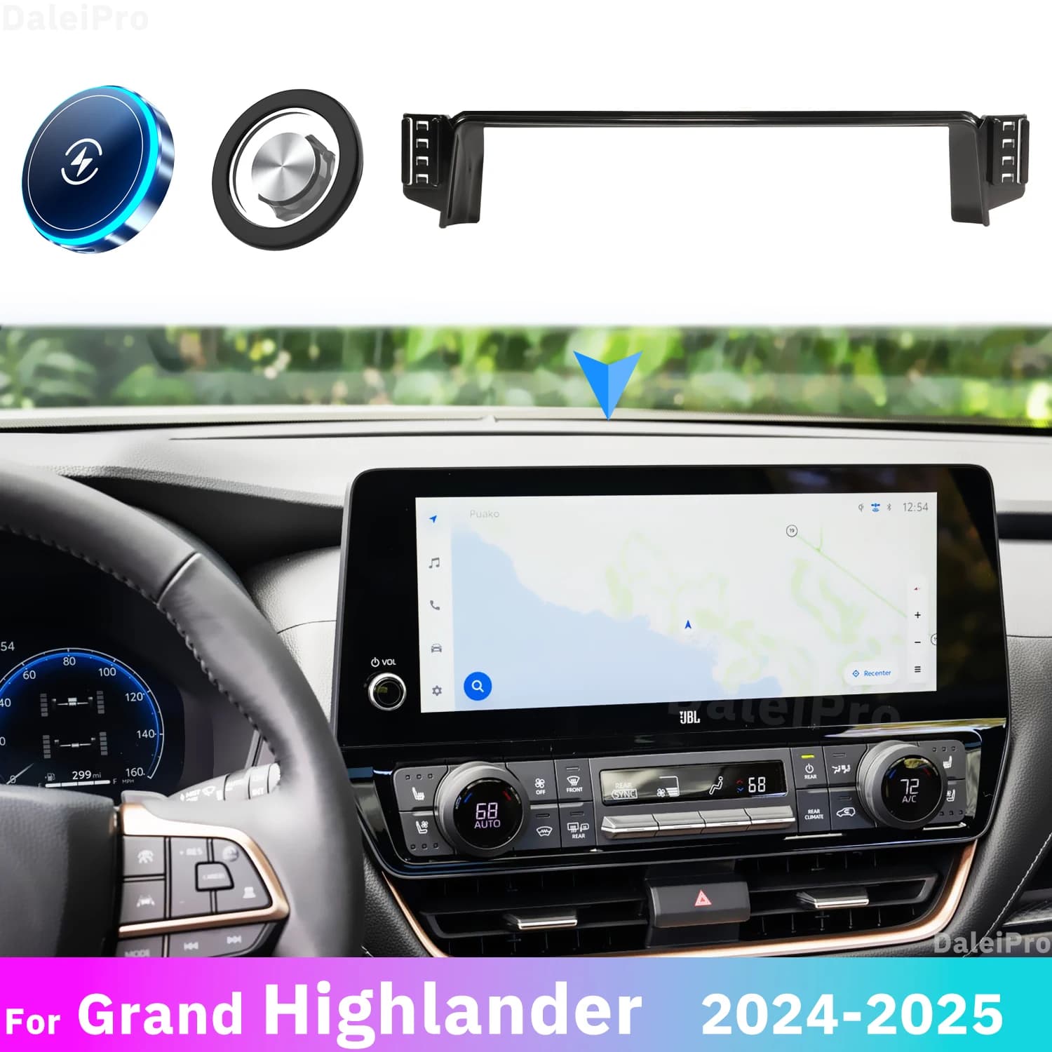 Supporto Doppio per Telefono con Base di Ricarica Wireless Qi per Toyota Grand Highlander 2024 2025, Caricatore Wireless Magsafe 2-in-1 per Auto