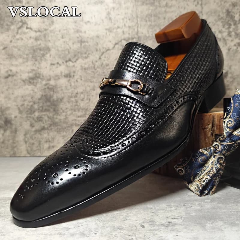 Mocassini da uomo di lusso neri con punta a becco d'oca, slip-on casual, eleganti, da matrimonio, da ufficio, in pelle Horsebit