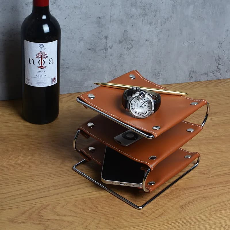 Scatola portaoggetti da scrivania in ferro stile nordico a 3 strati, vassoio decorativo in pelle per gioielli, accessorio per fotografia, ornamento per la casa