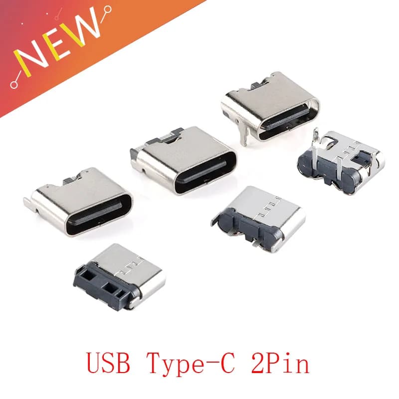 10Pcs USB Type-C 2pin orizzontale/verticale 2P semplice scheda Plug-in femmina saldata ricarica rapida per connettore USB Android