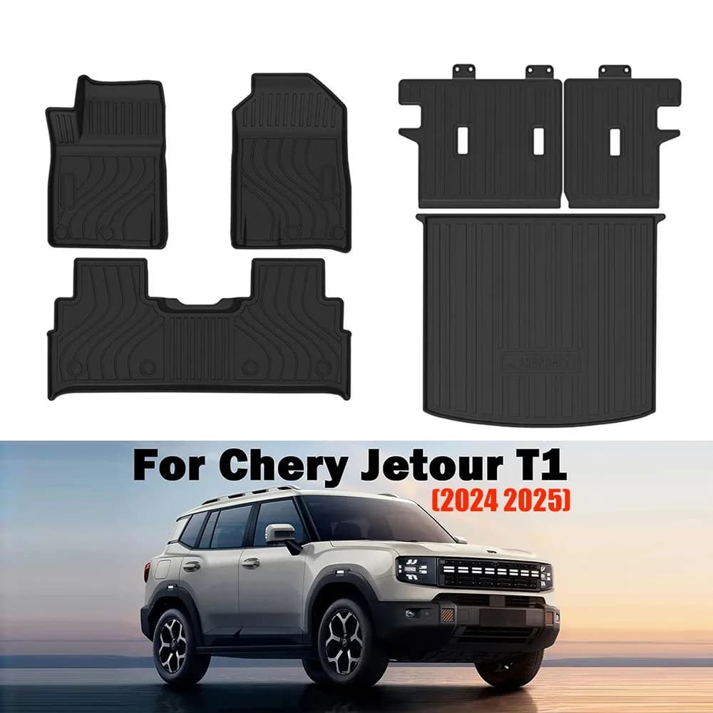 Per Chery Jetour T1 2024-2025 LHD TPE 3D Tappetini Per tutte le stagioni Anteriore Posteriore Cargo Liner Tronco Zerbino Impermeabile Anti-Slip Rilievi del piede