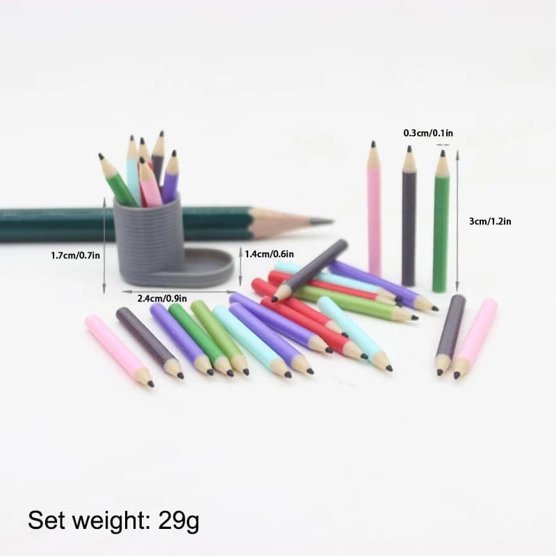 Miniature 1:12 Dollhouse Pen Holder Set with 6 Colored Pencils, Doll Home Decor Pretend Play Toys
