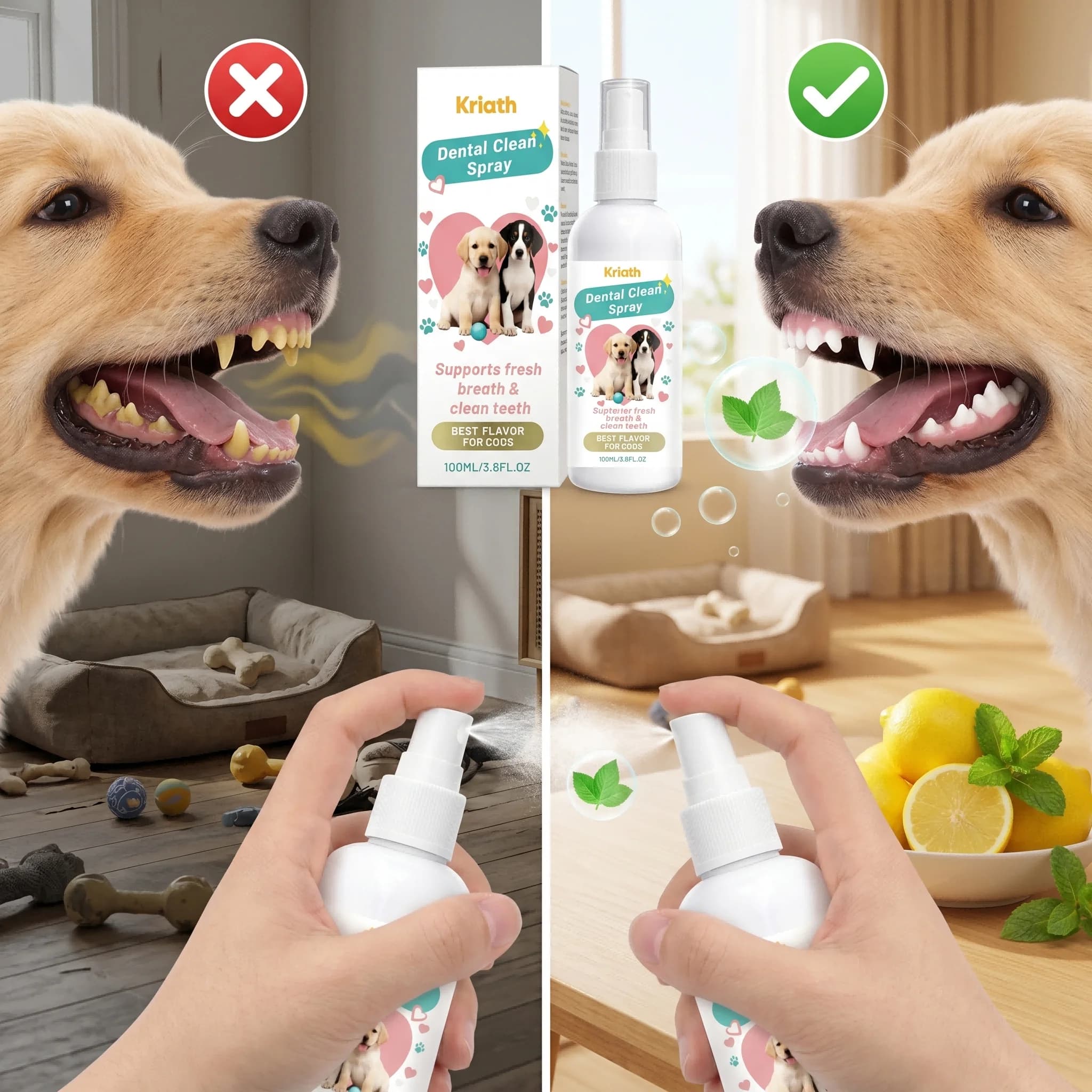 Spray per l'igiene orale degli animali domestici per alleviare l'alito cattivo e pulire i denti del cane, riducendo la placca e il tartaro, senza spazzolatura, 100ml, prodotti naturali per animali domestici