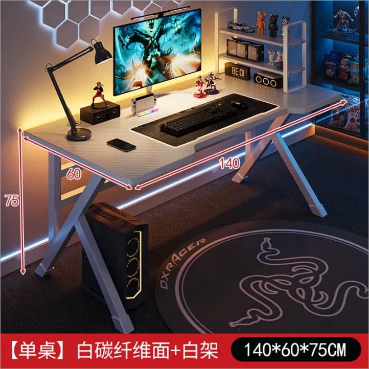 Tavolo da Gaming per Computer in Fibra di Carbonio Bianco e Nero con Gambe a K, Stabile e Unico, Arredamento per Casa