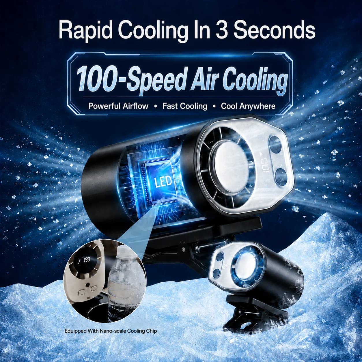 Ventilatore Portatile Multifunzione con Clip, Supporto per Ombrello, Laccetto da Collo e Clip per Cappello - Piccolo Ventilatore Personale per il Raffreddamento in Movimento
