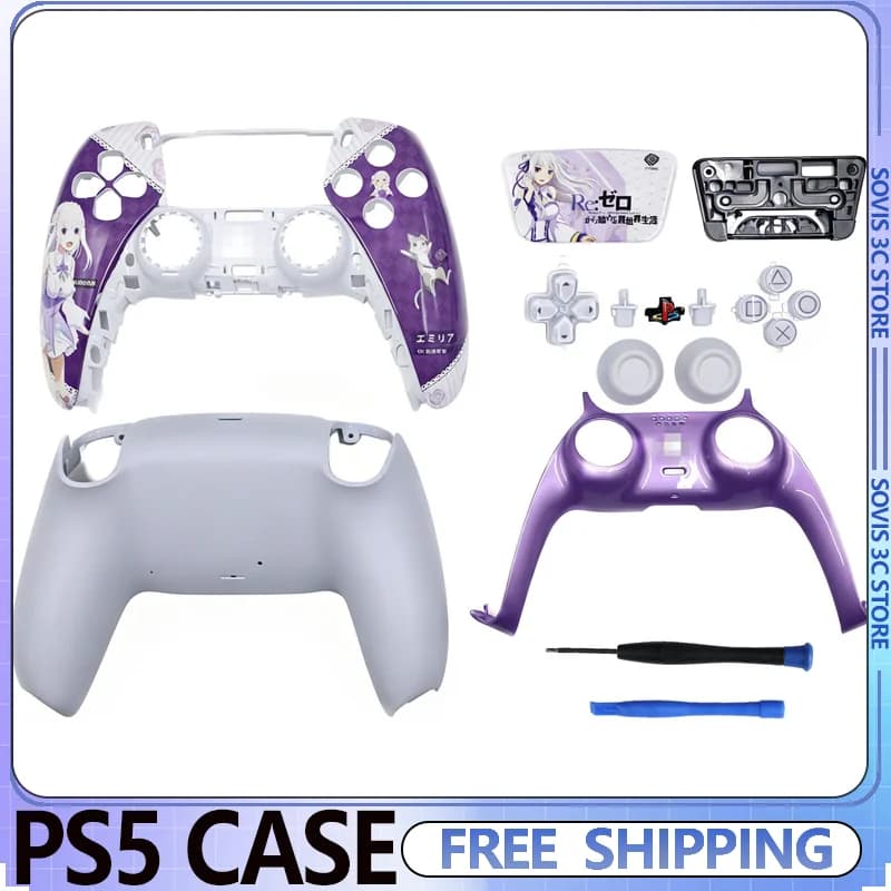 Anime Emilia Theme Gaming Controller Case Custom Cover Modified Game Controller Skins for PS5 Gaming Accessories Gifts